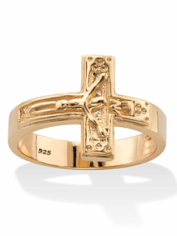 PalmBeach Jewelry Horizontal Crucifix Cross Ring in 14k Yellow Gold-plated Sterling Silver