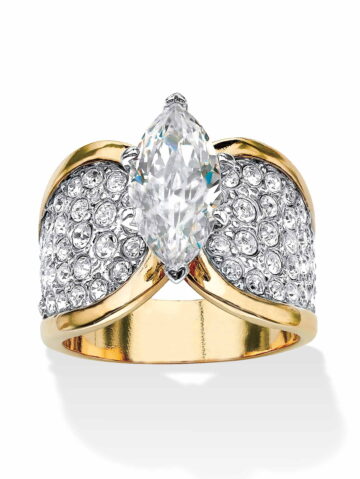 PalmBeach Jewelry Marquise-Cut Cubic Zirconia and Pave Crystal Cocktail Ring 2.48 TCW In Yellow Gold-Plated or Platinum-Plated