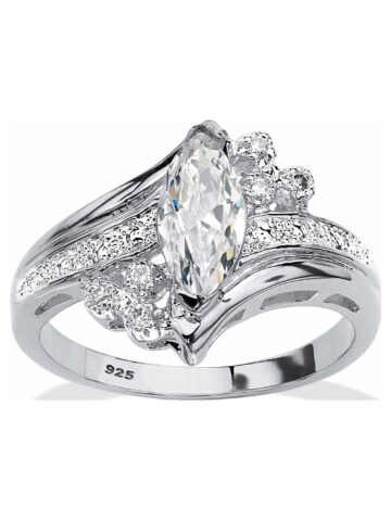 PalmBeach Jewelry Marquise Cut Cubic Zirconia Engagement Anniversary Ring 1.03 TCW in 14k Gold Plated or .925 Sterling Silver or Silvertone