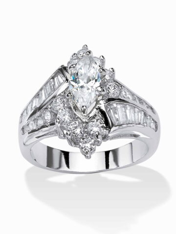 PalmBeach Jewelry Marquise-Cut Cubic Zirconia Engagement Anniversary Ring 3.20 TCW in 18k Gold-Plated Sterling Silver or Platinum-Plated