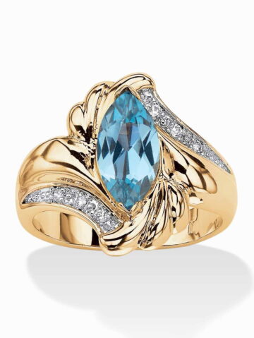 PalmBeach Jewelry Marquise-Cut Cubic Zirconia or Sapphire Bypass Swirl Ring Gold-Plated