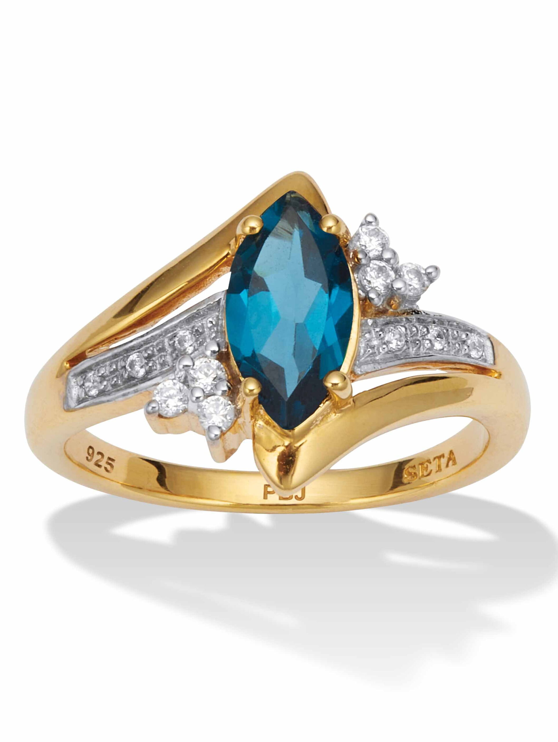 PalmBeach Jewelry Marquise-Cut Genuine or Created Gemstone Ring in Platinum-plated or Gold-plated Sterling Silver