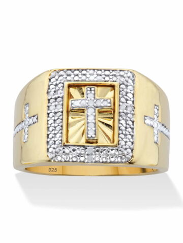 PalmBeach Jewelry Men's 1/10 TCW Diamond Cross Two-Tone Square Ring in 14k Gold-plated Sterling Silver