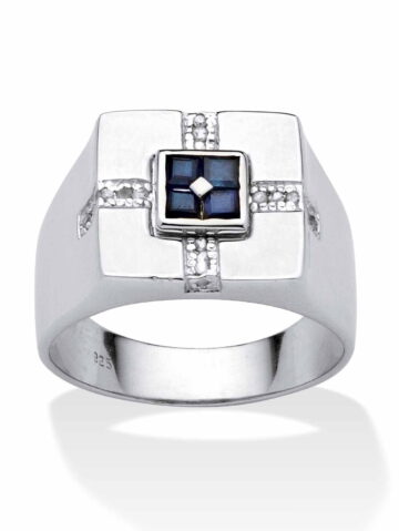 PalmBeach Jewelry Men's 1.10 TCW Genuine Midnight Blue Sapphire Square Ring in Sterling Silver Sizes 8-16