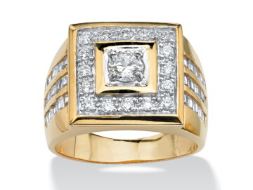 PalmBeach Jewelry Men's 2.18 TCW Cubic Zirconia Square Ring Yellow Gold-Plated Sizes 8-16