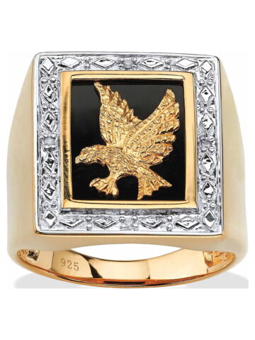 PalmBeach Jewelry Men's Black Onyx and Diamond Accent Eagle Ring in 14k Gold-plated Sterling Silver
