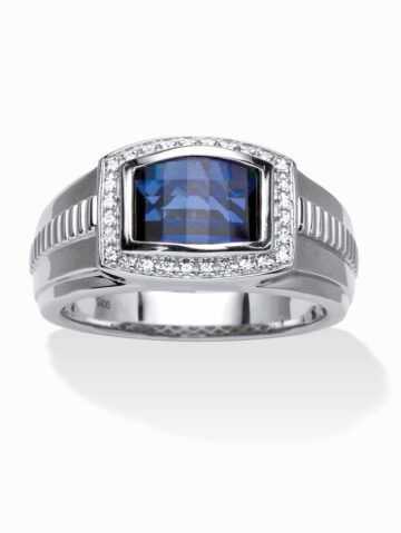 PalmBeach Jewelry Men's Created Ceylon Blue and White Sapphire Ring 3.31 TCW in 18k Gold-Plated or Platinum-Plated Sterling Silver