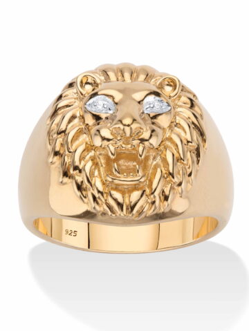 PalmBeach Jewelry Men's Diamond Accent Lion Head Ring in 18k Gold-plated Sterling Silver