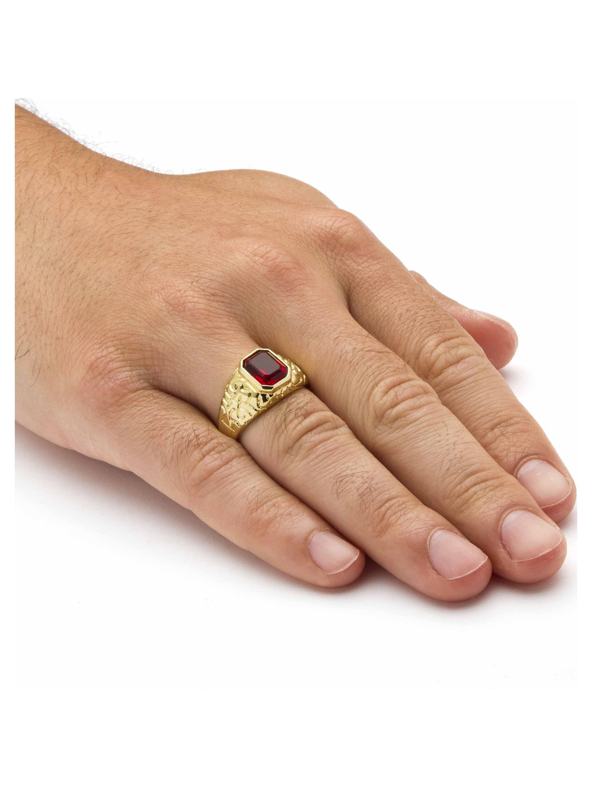PalmBeach Jewelry Men's Emerald-Cut Simulated Ruby Nugget-Style Ring 2.75 TCW Yellow Gold-Plated - Image 3