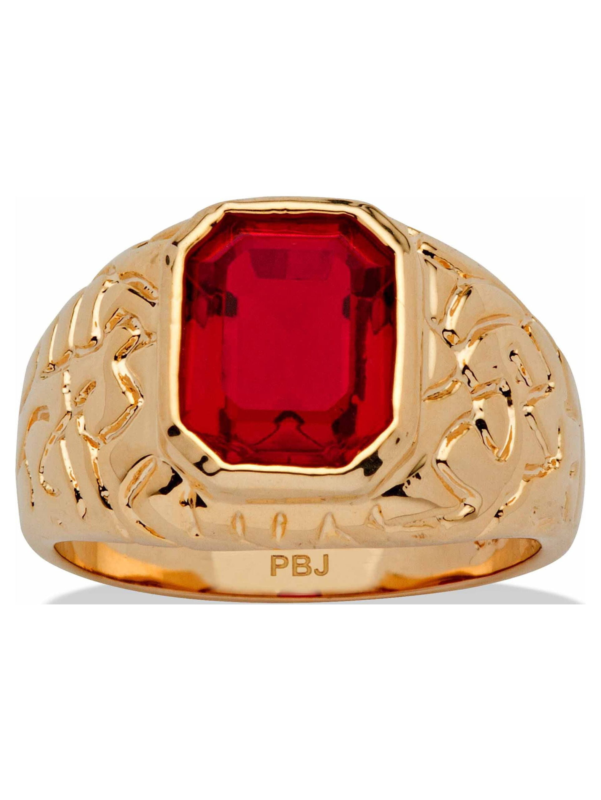 PalmBeach Jewelry Men's Emerald-Cut Simulated Ruby Nugget-Style Ring 2.75 TCW Yellow Gold-Plated
