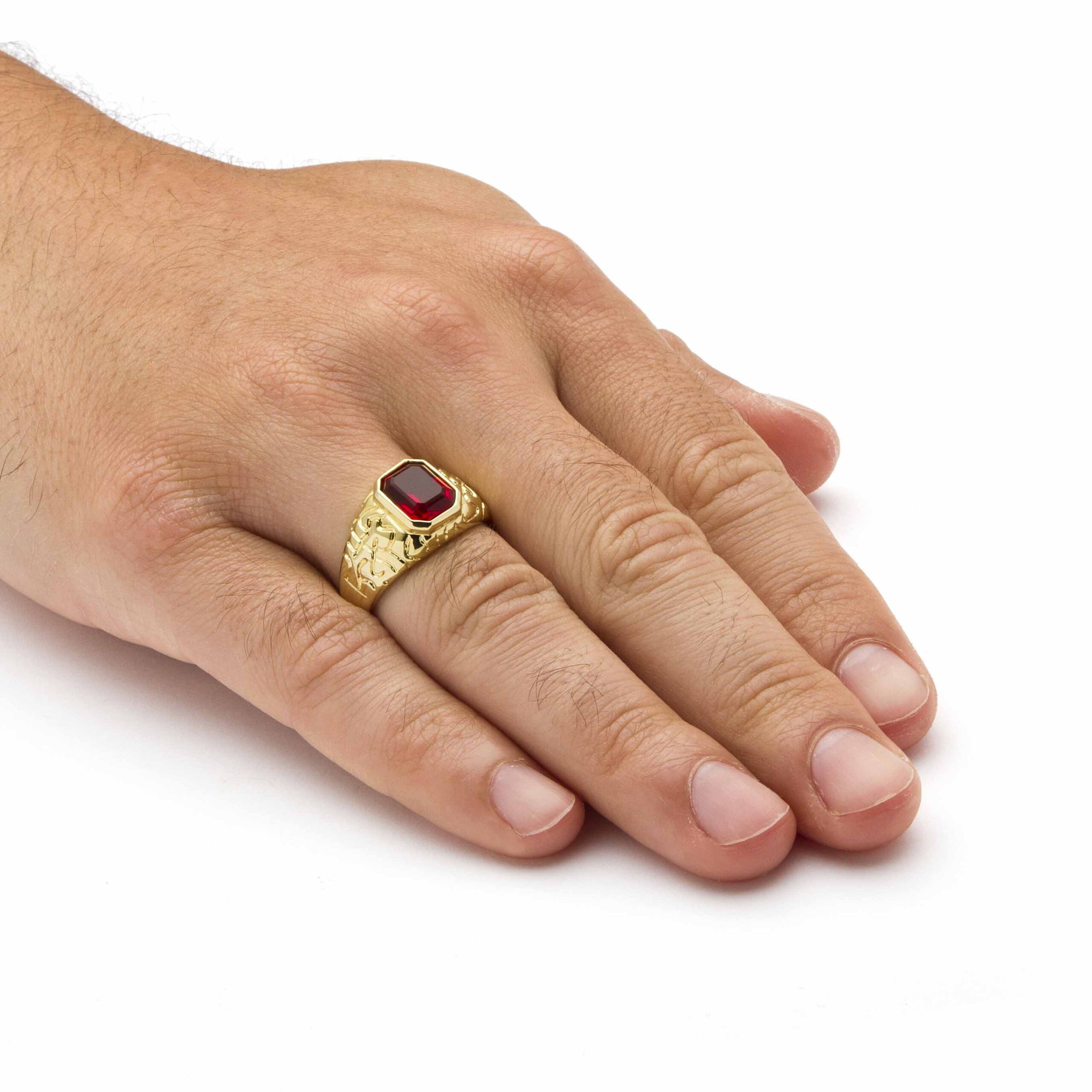 PalmBeach Jewelry Men's Emerald-Cut Simulated Ruby Nugget-Style Ring 2.75 TCW Yellow Gold-Plated - Image 2