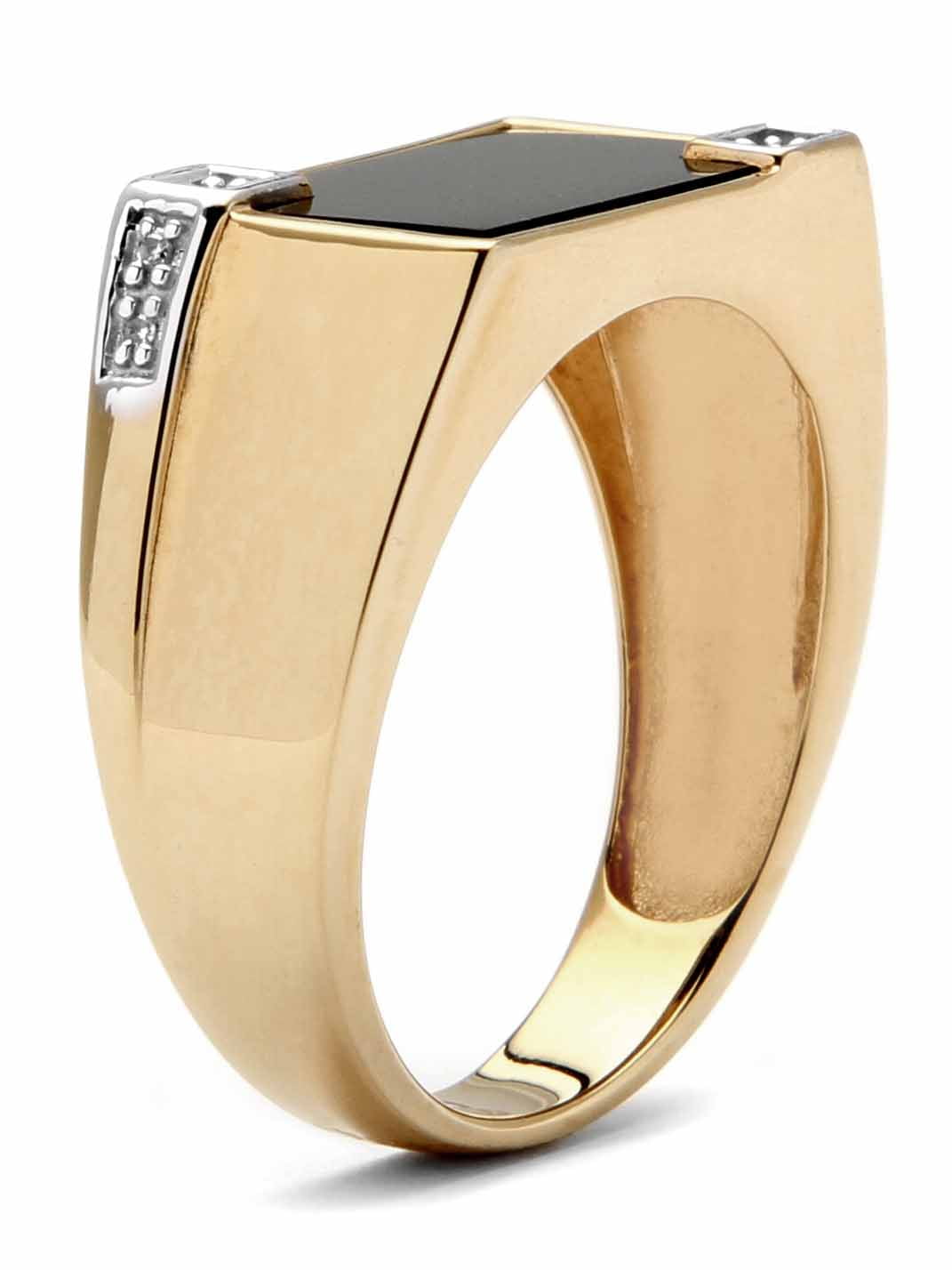 PalmBeach Jewelry Men's Genuine Onyx and Diamond Accent Rectangular Ring in 14k Gold-plated Sterling Silver - Image 3