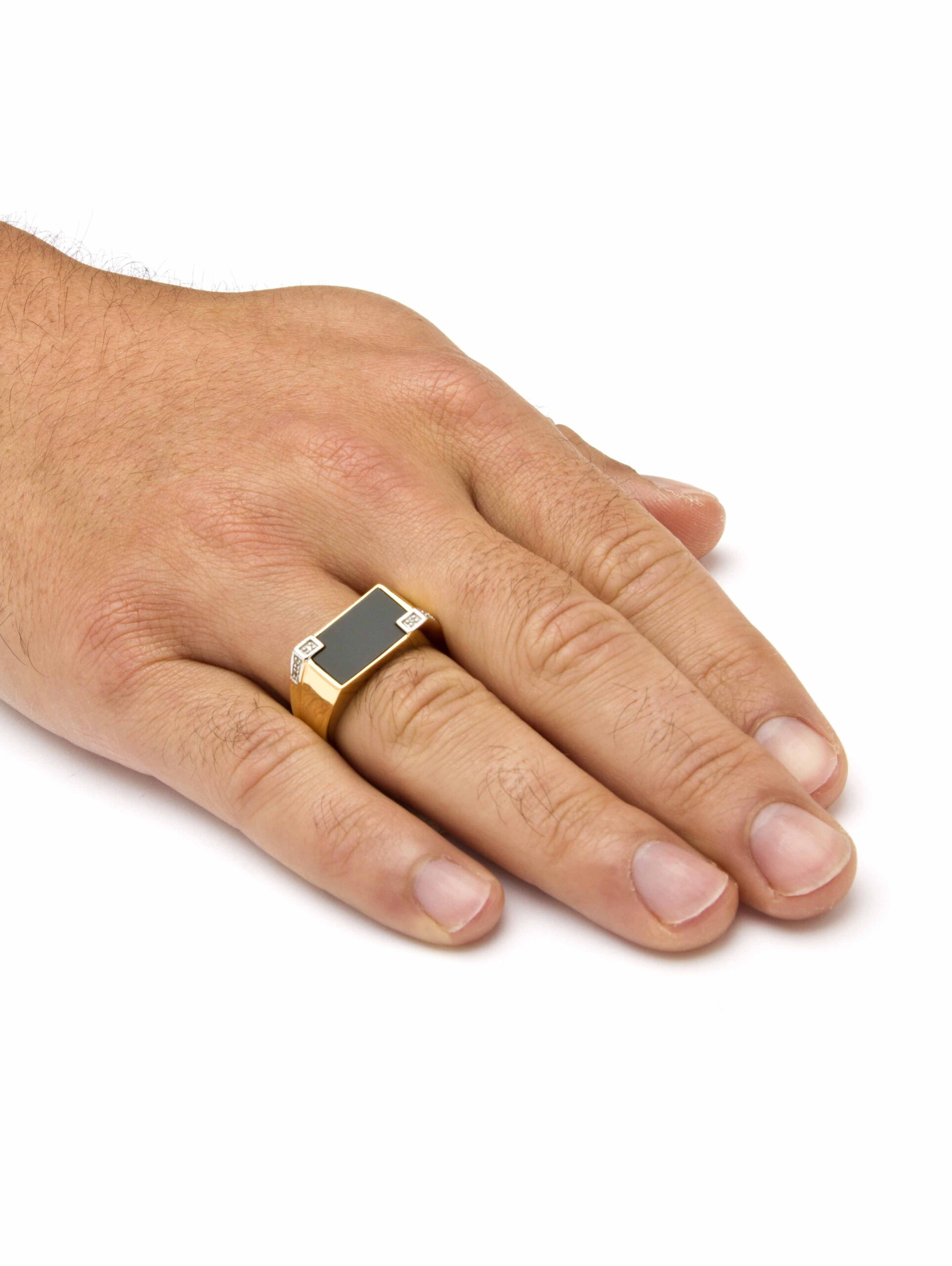 PalmBeach Jewelry Men's Genuine Onyx and Diamond Accent Rectangular Ring in 14k Gold-plated Sterling Silver - Image 5