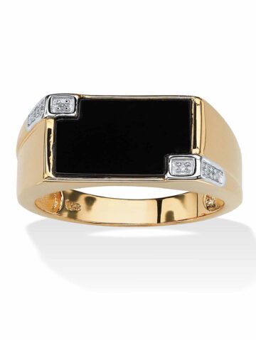 PalmBeach Jewelry Men's Genuine Onyx and Diamond Accent Rectangular Ring in 14k Gold-plated Sterling Silver
