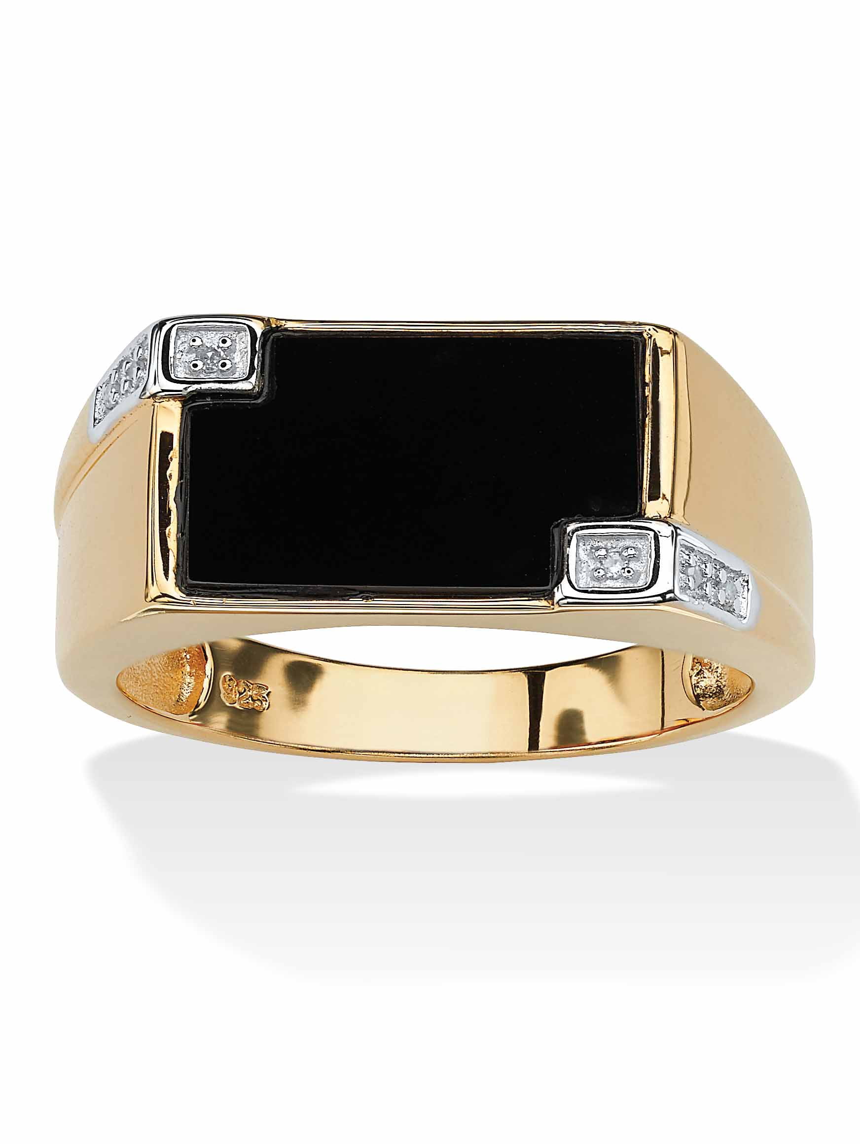 PalmBeach Jewelry Men's Genuine Onyx and Diamond Accent Rectangular Ring in 14k Gold-plated Sterling Silver