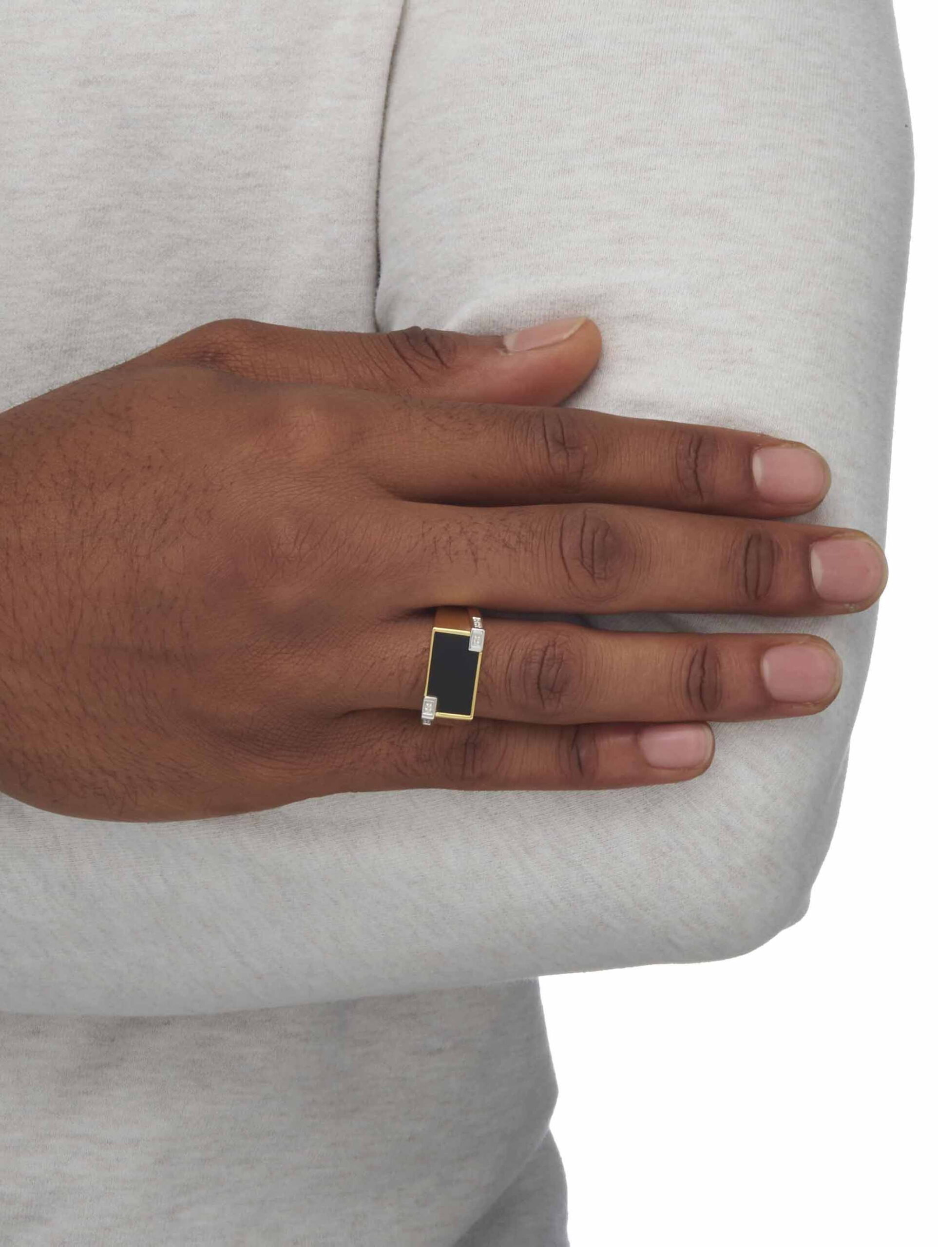 PalmBeach Jewelry Men's Genuine Onyx and Diamond Accent Rectangular Ring in 14k Gold-plated Sterling Silver - Image 4