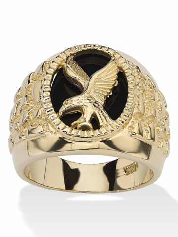 PalmBeach Jewelry Men's Onyx Eagle Nugget Ring in 4k Yellow Gold-Plated or Sterling Silver