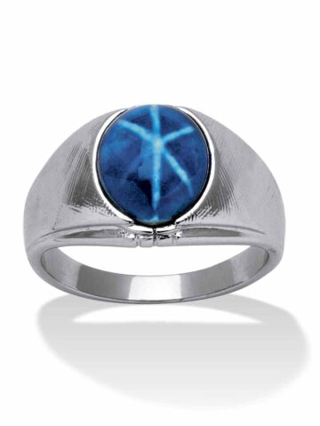 PalmBeach Jewelry Men's Oval Simulated Blue Star Sapphire Ring in Silvertone