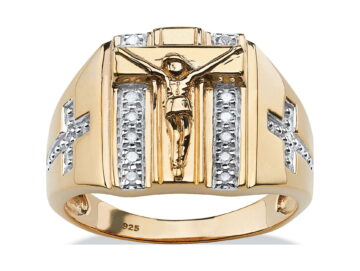 PalmBeach Jewelry Men's Round Diamond Crucifix and Cross Ring 1/10 TCW in 18k Gold-Plated or Sterling Silver