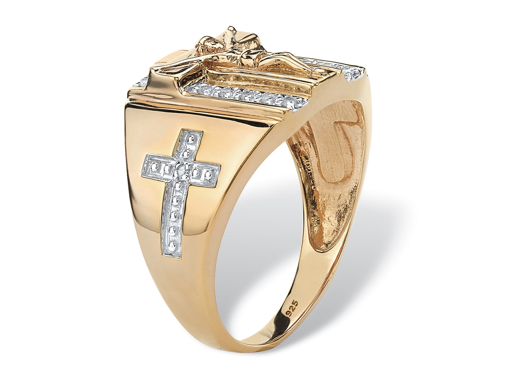 PalmBeach Jewelry Men's Round Diamond Crucifix and Cross Ring 1/10 TCW in 18k Gold-Plated or Sterling Silver - Image 2