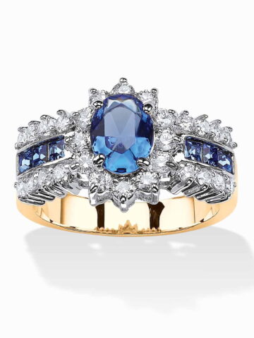 PalmBeach Jewelry Oval Crystal and CZ Two-Tone Halo Cocktail Ring in Gold-Plated
