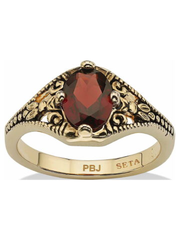 PalmBeach Jewelry Oval-Cut Genuine Garnet Vintage-Style Ring 1.40 TCW Yellow Gold-Plated