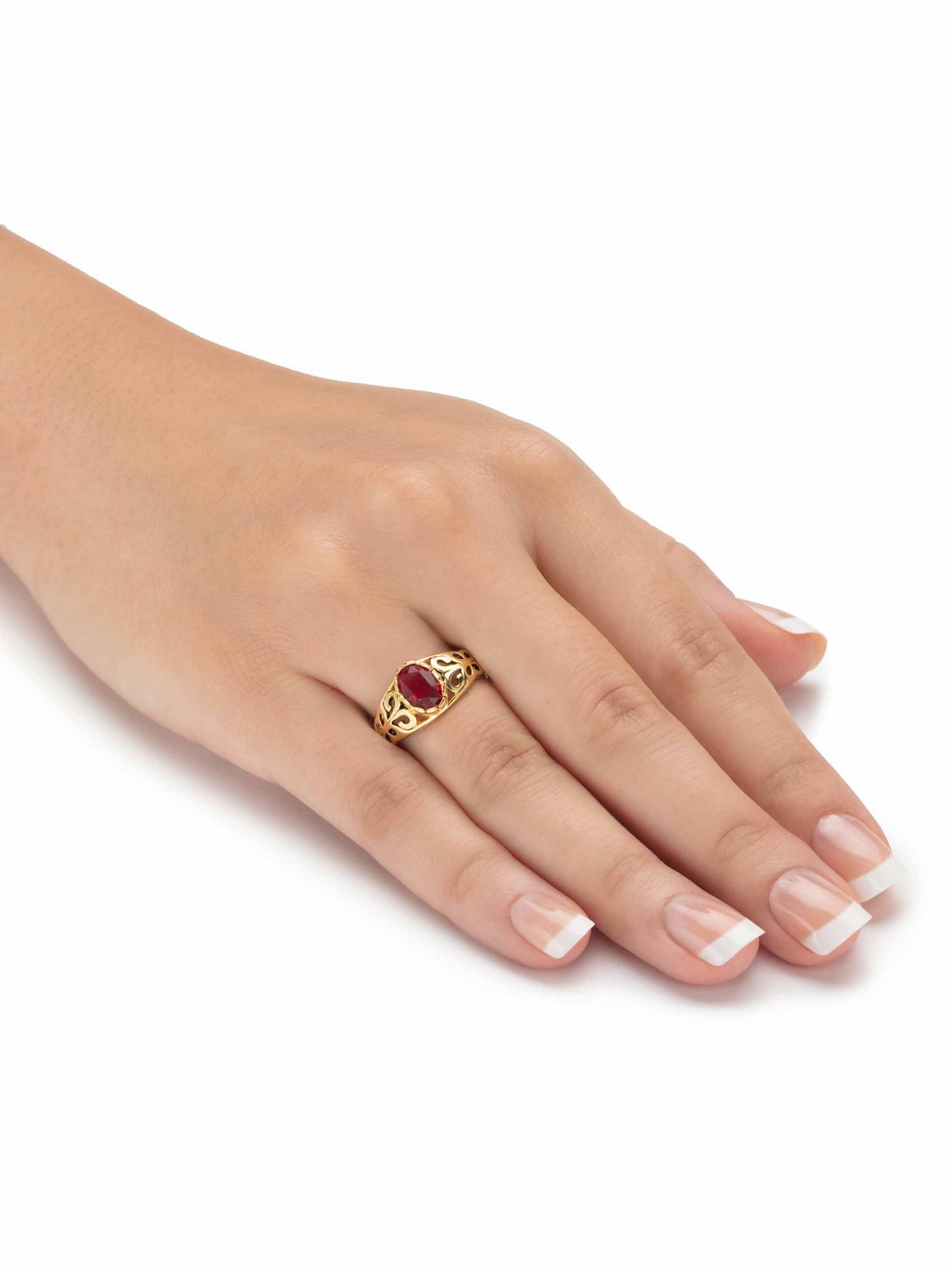 PalmBeach Jewelry Oval-Cut Simulated Birthstone Ring in Silver or Gold-Plated Sterling Silver - Image 2