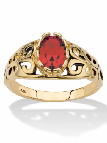PalmBeach Jewelry Oval-Cut Simulated Birthstone Ring in Silver or Gold-Plated Sterling Silver