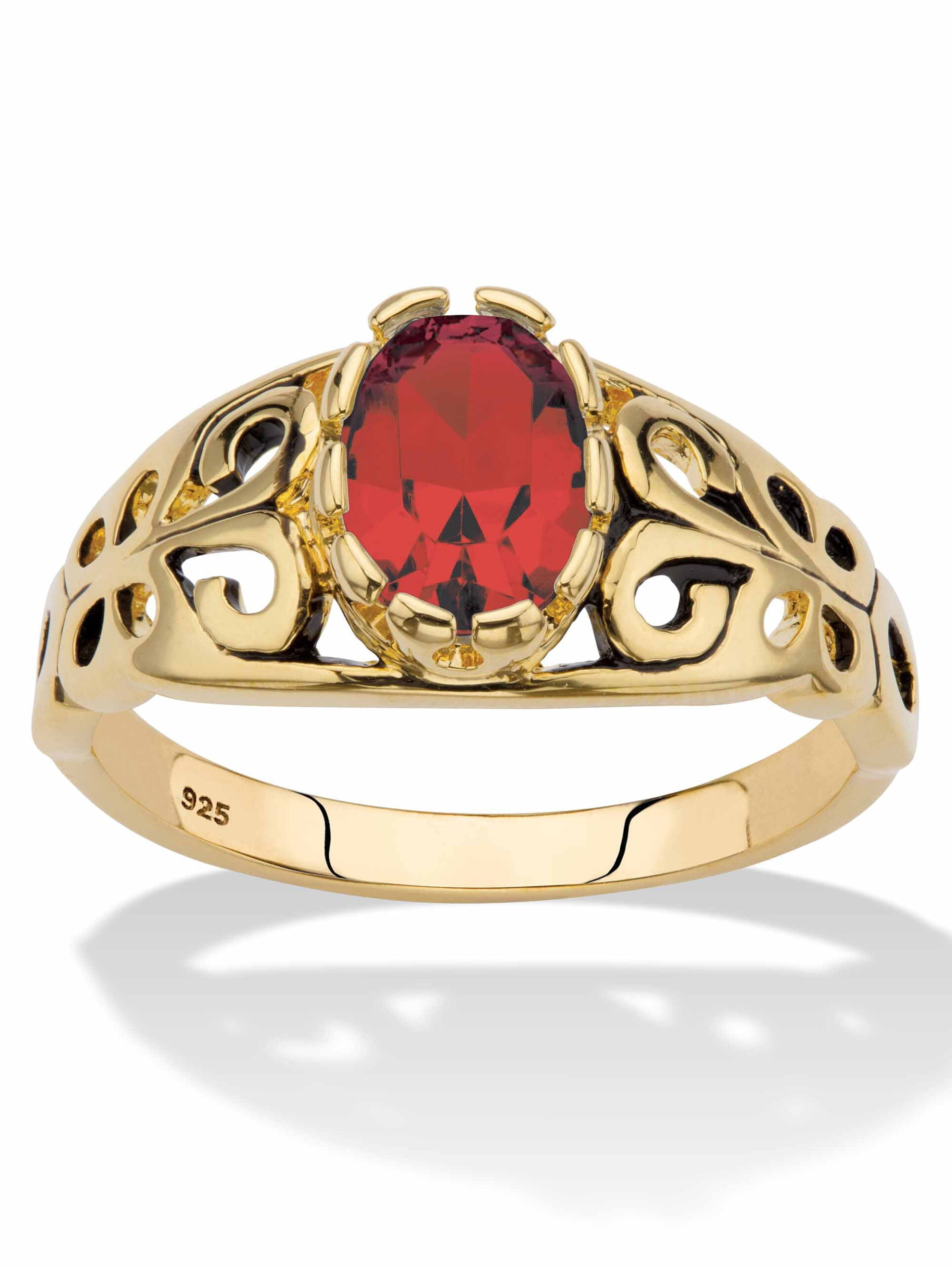 PalmBeach Jewelry Oval-Cut Simulated Birthstone Ring in Silver or Gold-Plated Sterling Silver