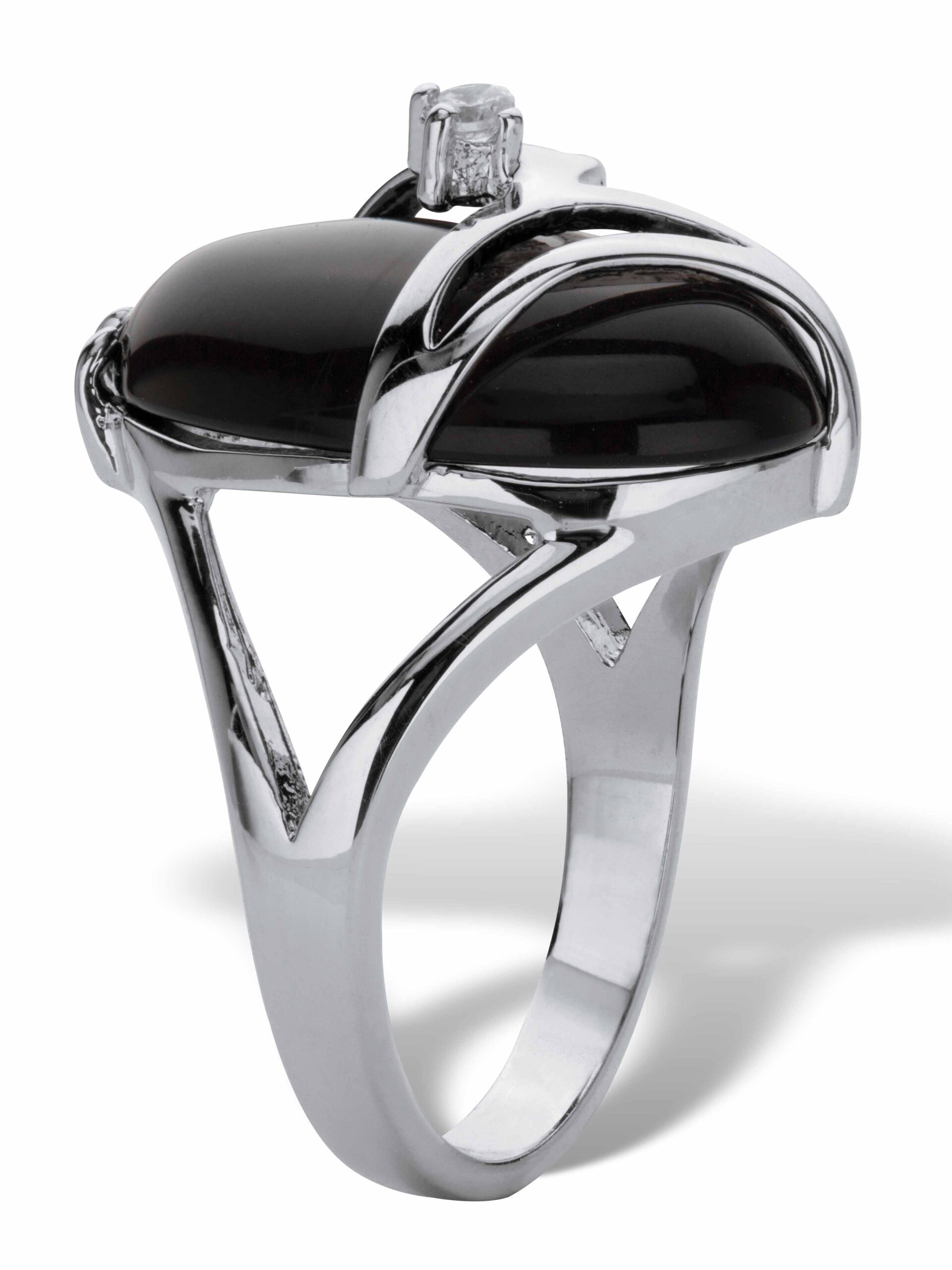 PalmBeach Jewelry Oval-Shaped Onyx and Crystal Accent Cocktail Ring in Gold-Plated or Platinum-Plated - Image 4