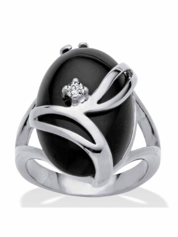PalmBeach Jewelry Oval-Shaped Onyx and Crystal Accent Cocktail Ring in Gold-Plated or Platinum-Plated