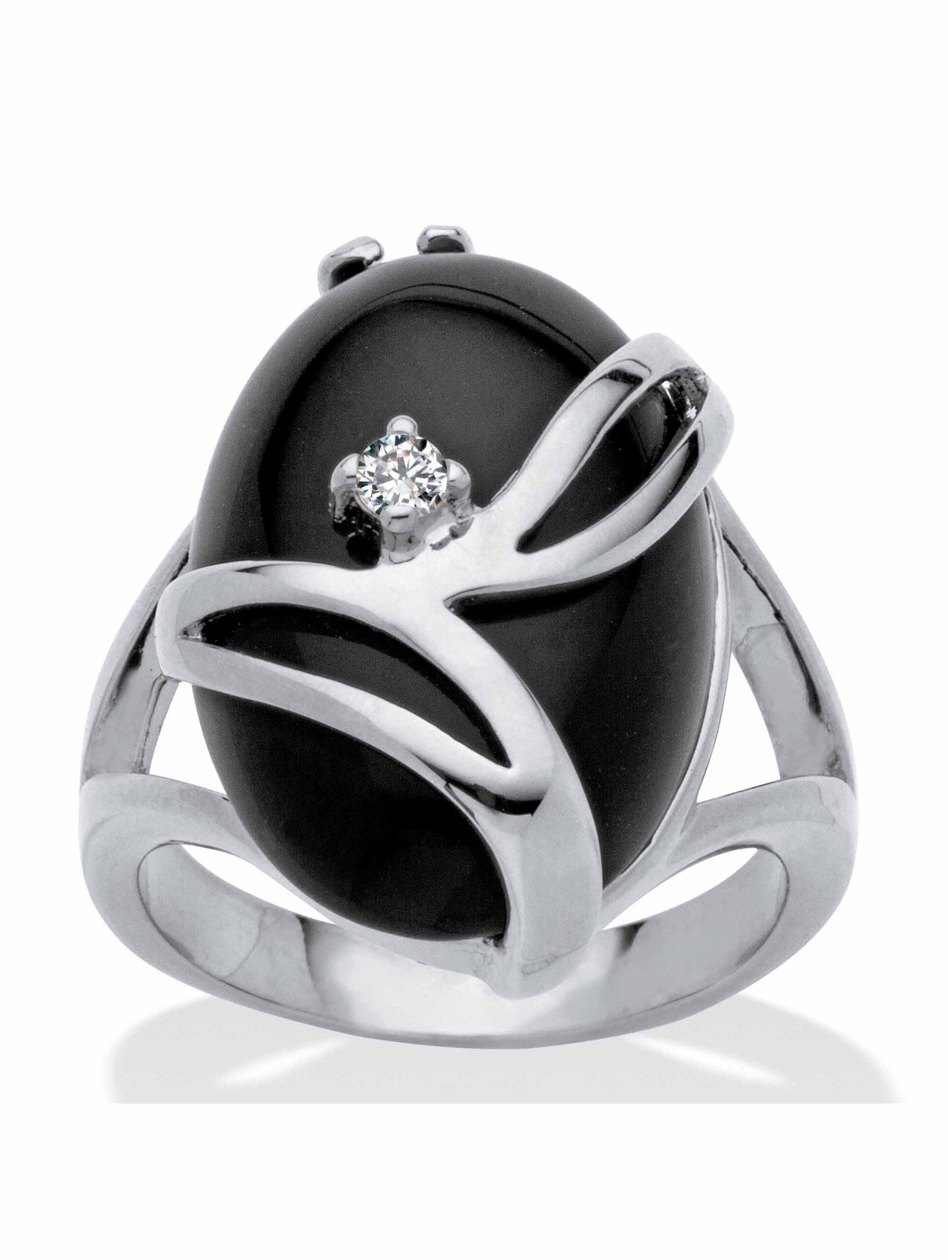 PalmBeach Jewelry Oval-Shaped Onyx and Crystal Accent Cocktail Ring in Gold-Plated or Platinum-Plated
