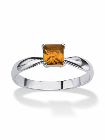 PalmBeach Jewelry Princess-Cut Simulated Birthstone Solitaire Stack Ring in Sterling Silver