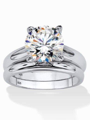 PalmBeach Jewelry Round Cubic Zirconia 2-Piece Solitaire Wedding Ring Set 3 TCW in Gold-Plated or Platinum-Plated Sterling Silver