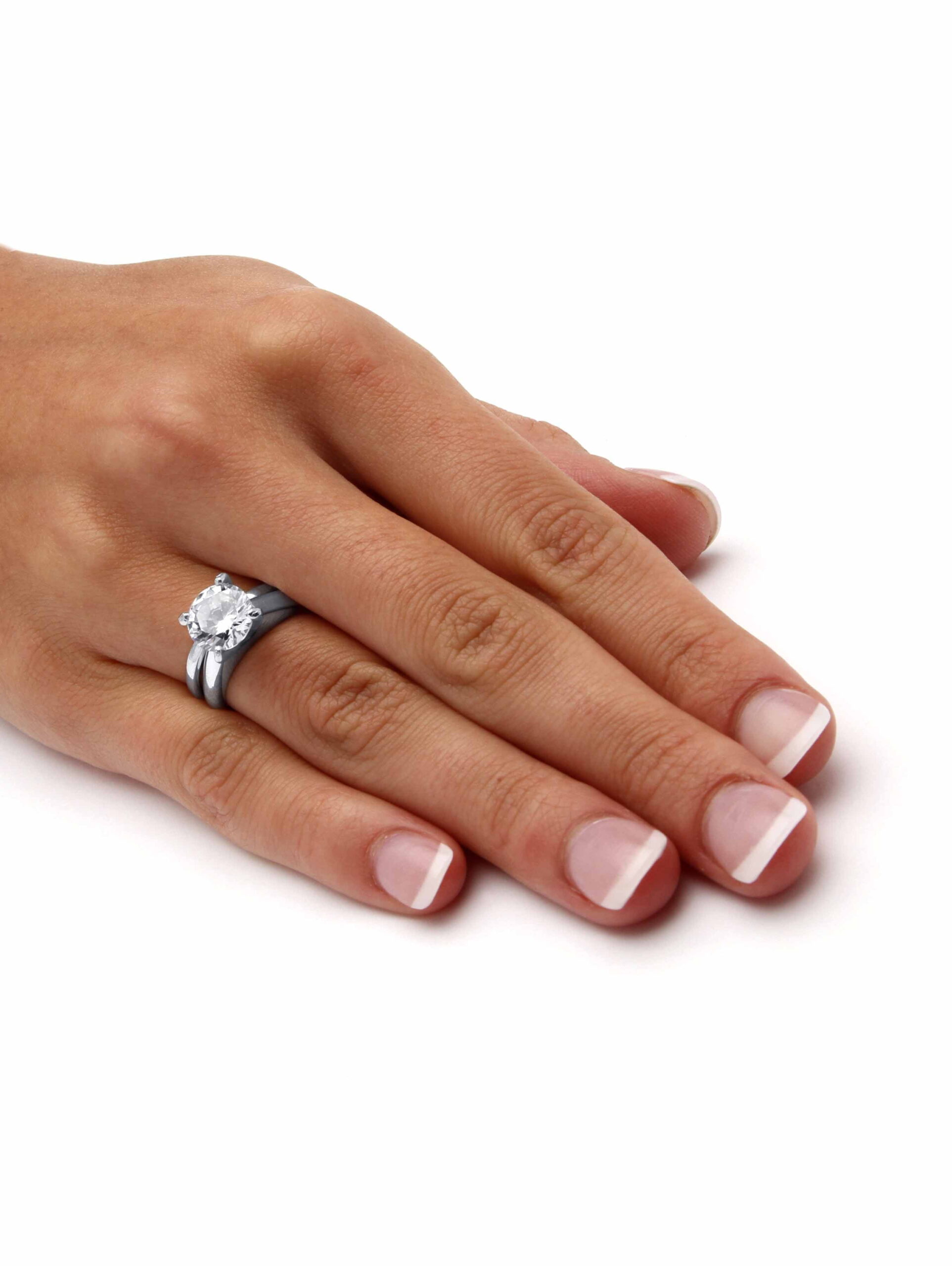PalmBeach Jewelry Round Cubic Zirconia 2-Piece Solitaire Wedding Ring Set 3 TCW in Gold-Plated or Platinum-Plated Sterling Silver - Image 2