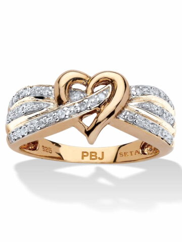 PalmBeach Jewelry Round Diamond Crossover Heart Promise Ring 1/10 TCW in Platinum-Plated or 18K Gold-Plated Sterling Silver