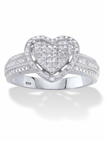 PalmBeach Jewelry Round Diamond Floating Halo Heart Ring 1/7 TCW in 18k Gold or Platinum Plated Sterling Silver