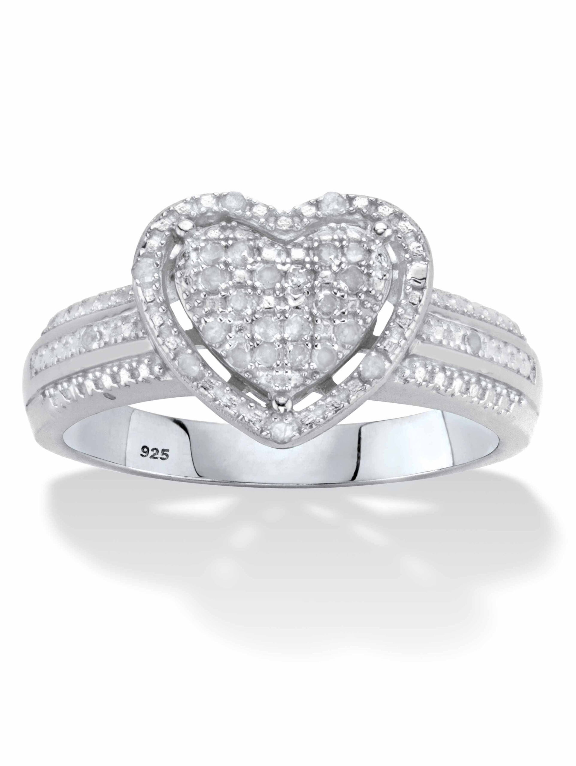 PalmBeach Jewelry Round Diamond Floating Halo Heart Ring 1/7 TCW in 18k Gold or Platinum Plated Sterling Silver