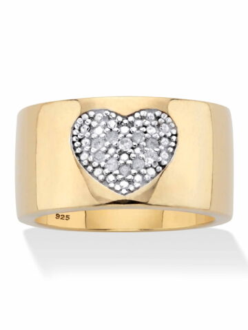 PalmBeach Jewelry Round Genuine Diamond Heart Ring 1/10 TCW 18K Gold Plated