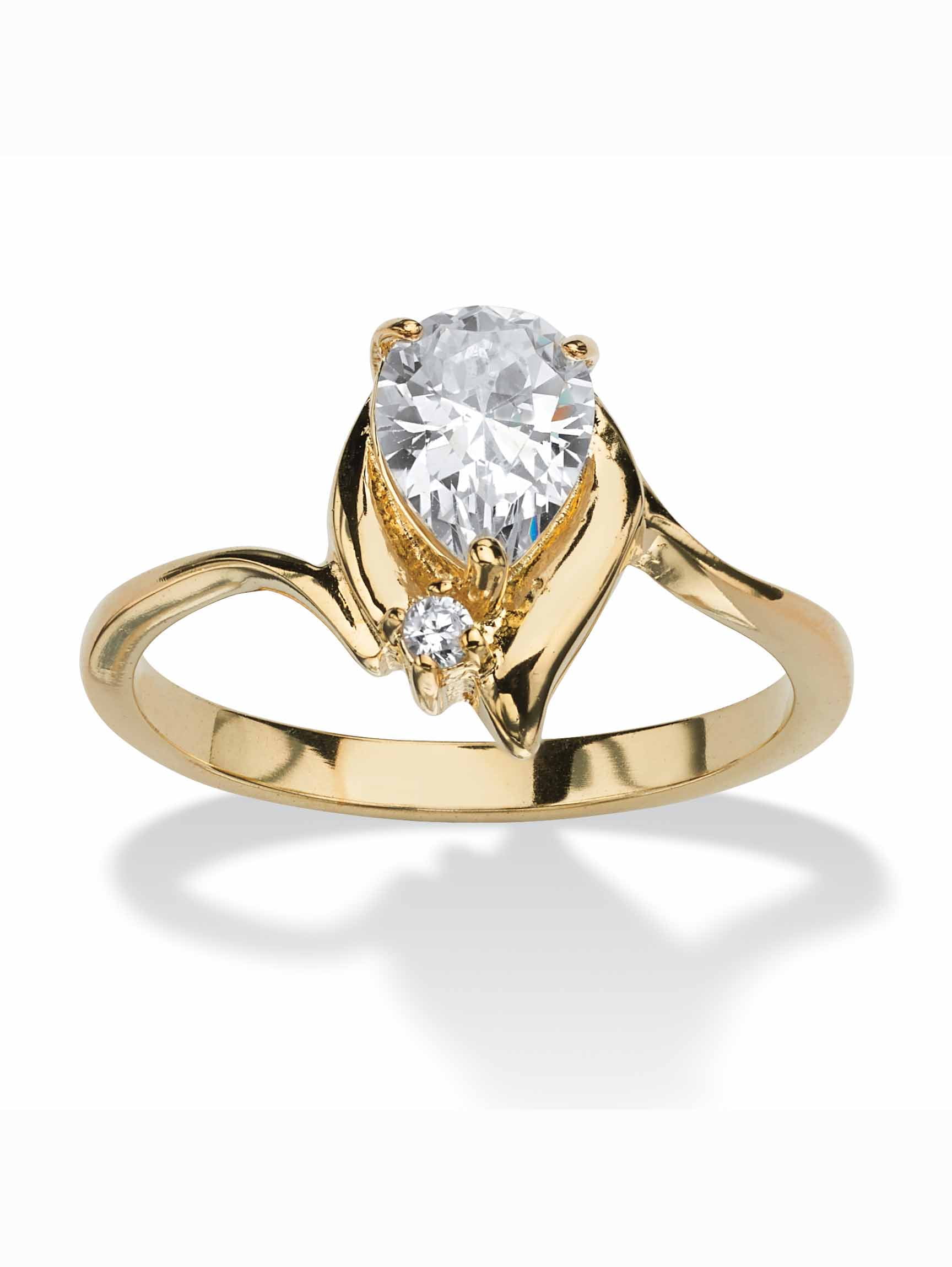 PalmBeach Jewelry Simulated Birthstone and Crystal Accent Ring Gold-Plated or Silvertone