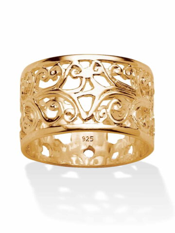 PalmBeach Jewelry Vintage-Style Filigree Scroll Design Ring Band in 18k Gold-Plated or Sterling Silver
