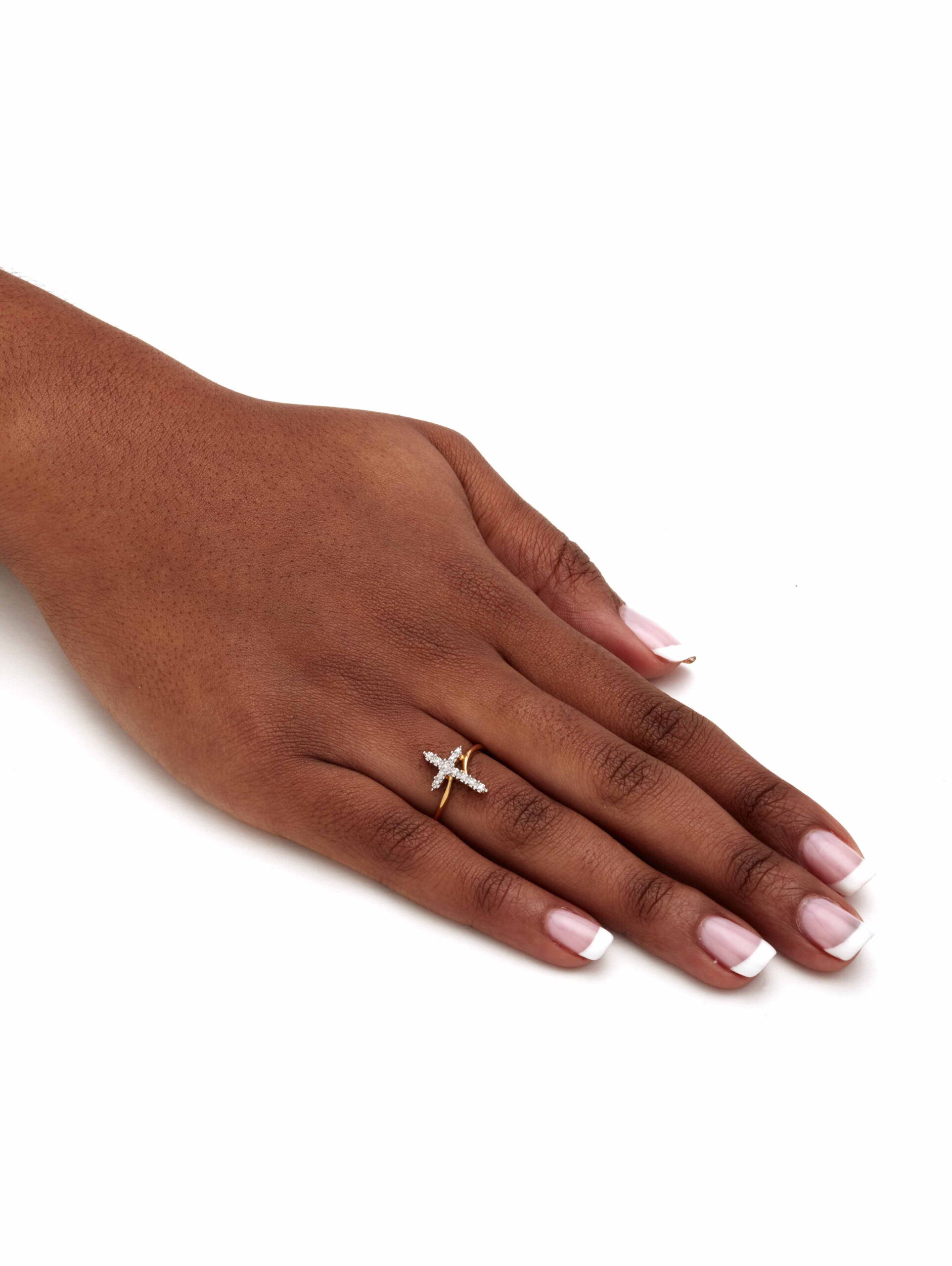 PalmBeach Jewelry White Diamond Accent Cross Ring in 18k Gold-Plated or Platinum-Plated Sterling Silver - Image 2