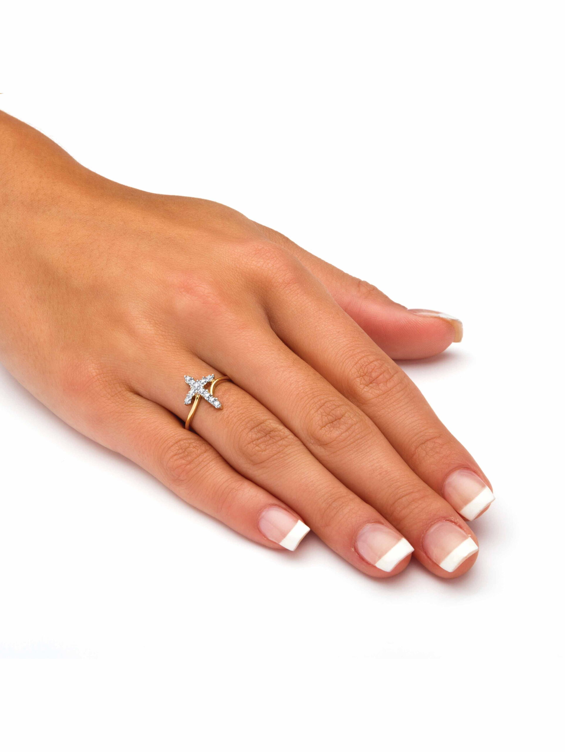 PalmBeach Jewelry White Diamond Accent Cross Ring in 18k Gold-Plated or Platinum-Plated Sterling Silver - Image 5