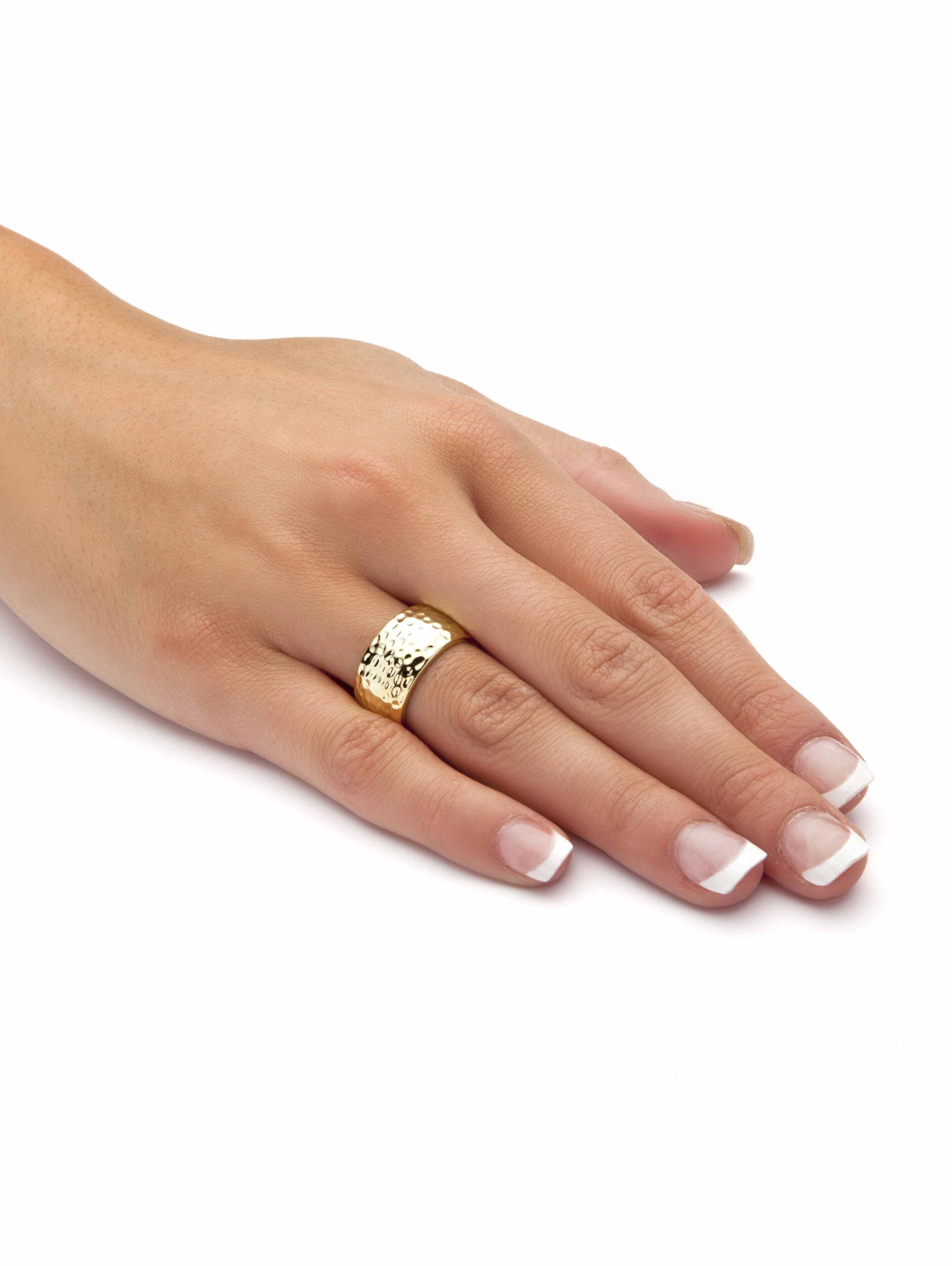 PalmBeach Jewelry Yellow Gold-Plated or Silvertone Hammered-Style Ring Band - Image 4