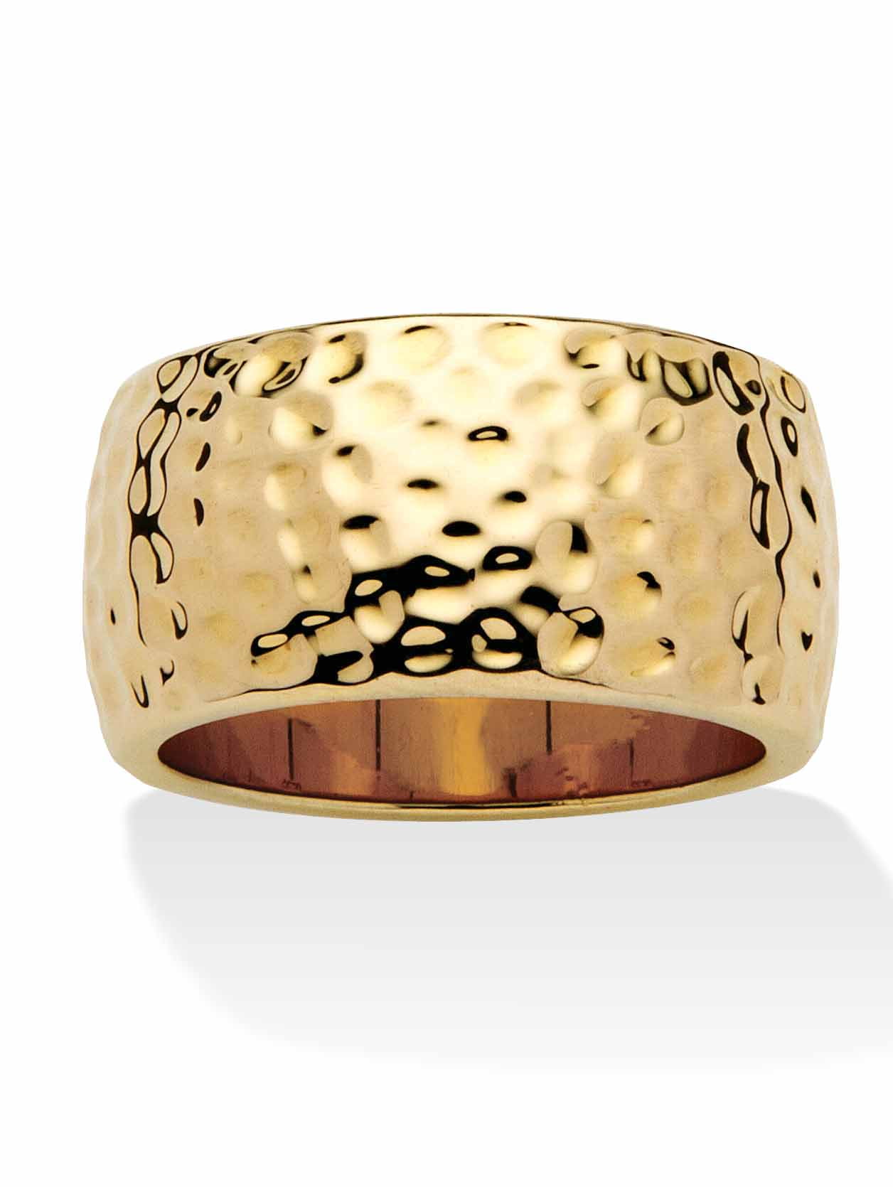 PalmBeach Jewelry Yellow Gold-Plated or Silvertone Hammered-Style Ring Band