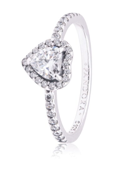 Pandora Jewelry Elevated Heart Cubic Zirconia Ring in Sterling Silver, Size 6
