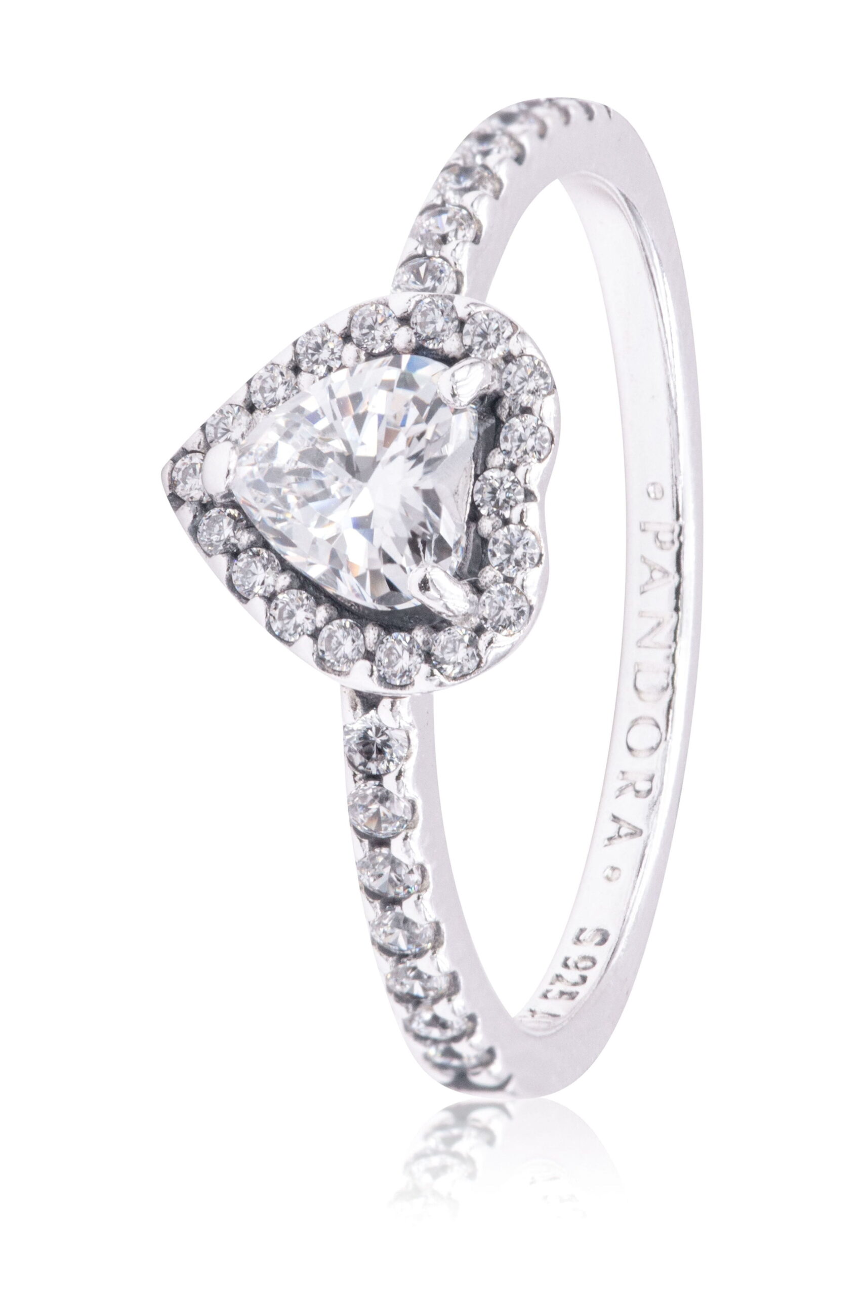 Pandora Jewelry Elevated Heart Cubic Zirconia Ring in Sterling Silver, Size 6