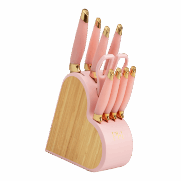 Paris Hilton 10-Piece Stainless Steel Kitchen Knife Set with Heart-Shaped Block, Pink