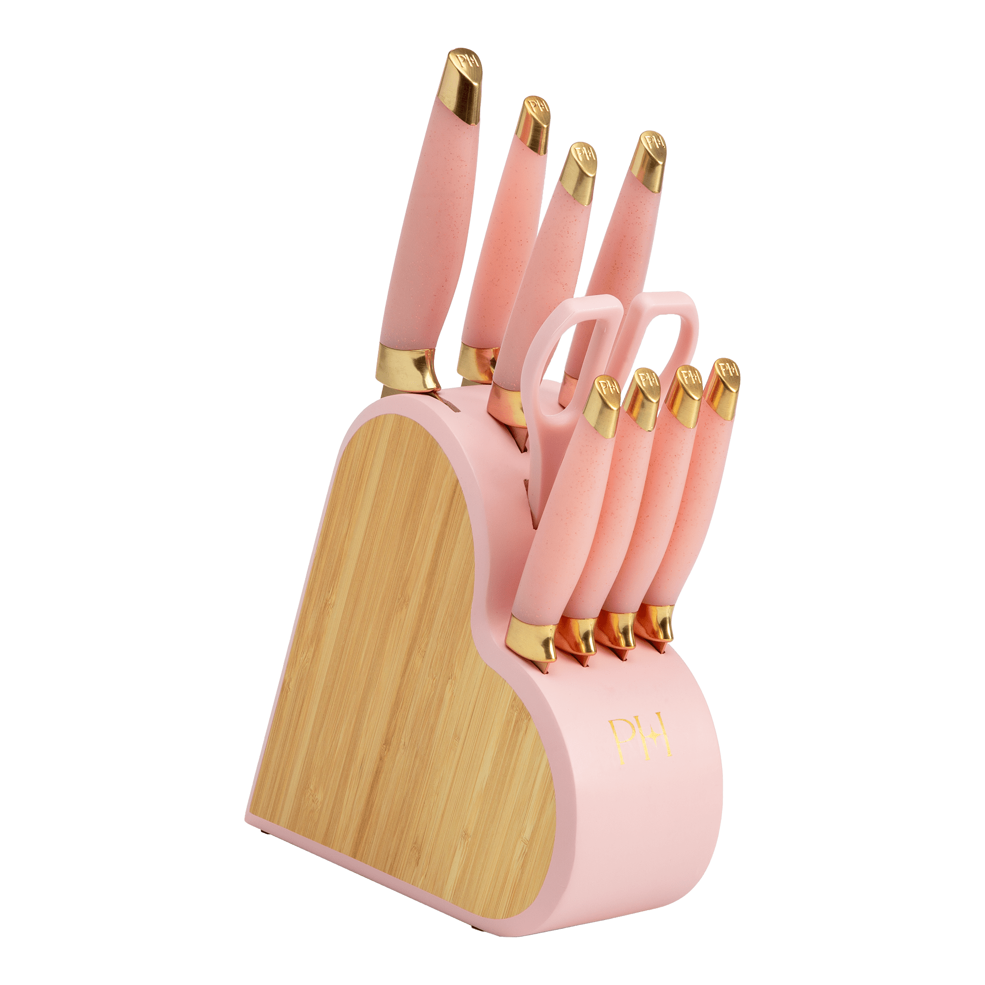 Paris Hilton 10-Piece Stainless Steel Kitchen Knife Set with Heart-Shaped Block, Pink