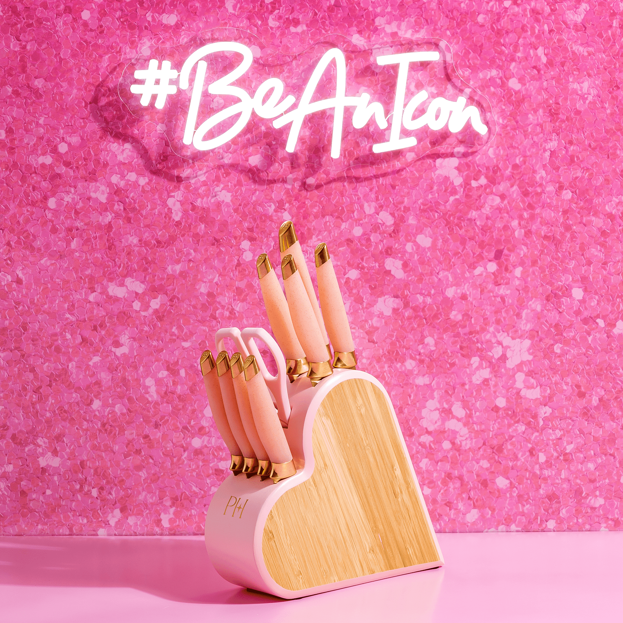 Paris Hilton 10-Piece Stainless Steel Kitchen Knife Set with Heart-Shaped Block, Pink - Image 4